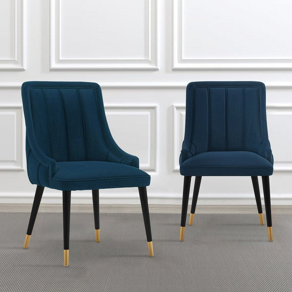 Modern Eda Velvet Dining Chair in Midnight Blue- Set of 2