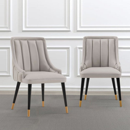 Modern Eda Velvet and Leatherette Dining Chair in Grey- Set of 2