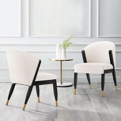 Modern Ola Boucle Dining Chair in Cream- Set of 2