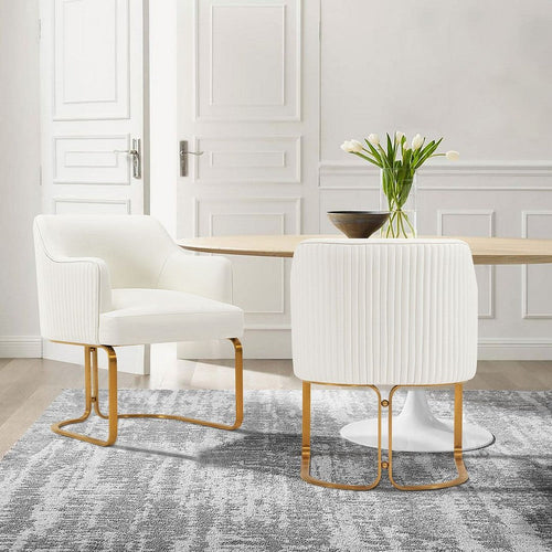 Modern Edra Leatherette  Dining Armchair in Cream - Set of 2