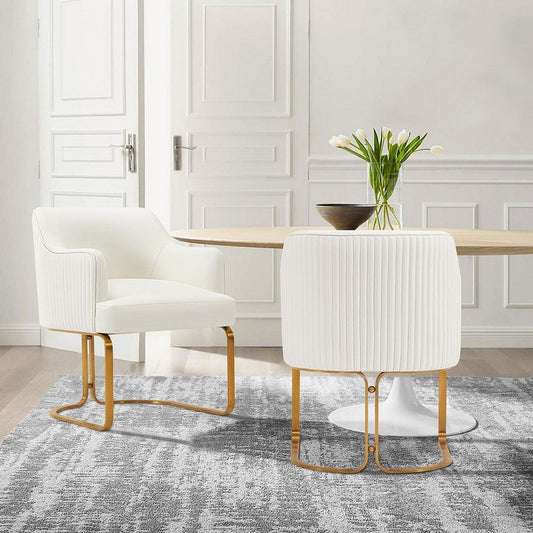 Modern Edra Leatherette  Dining Armchair in Cream - Set of 2