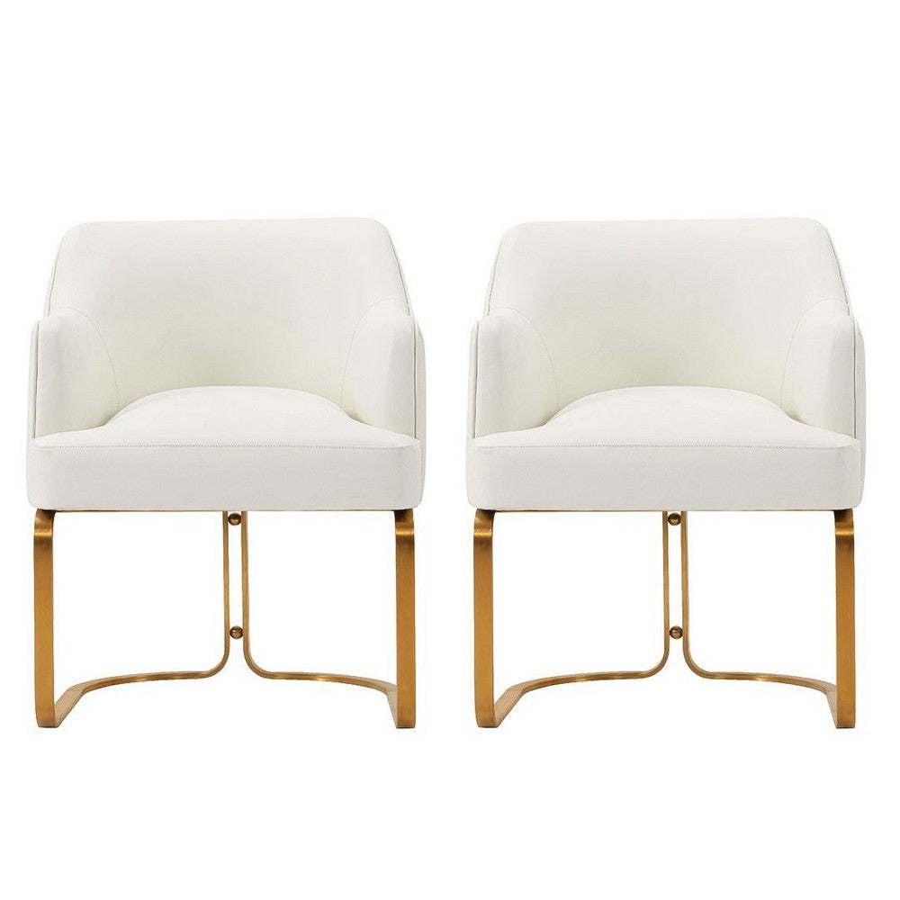 Modern Edra Leatherette  Dining Armchair in Cream - Set of 2