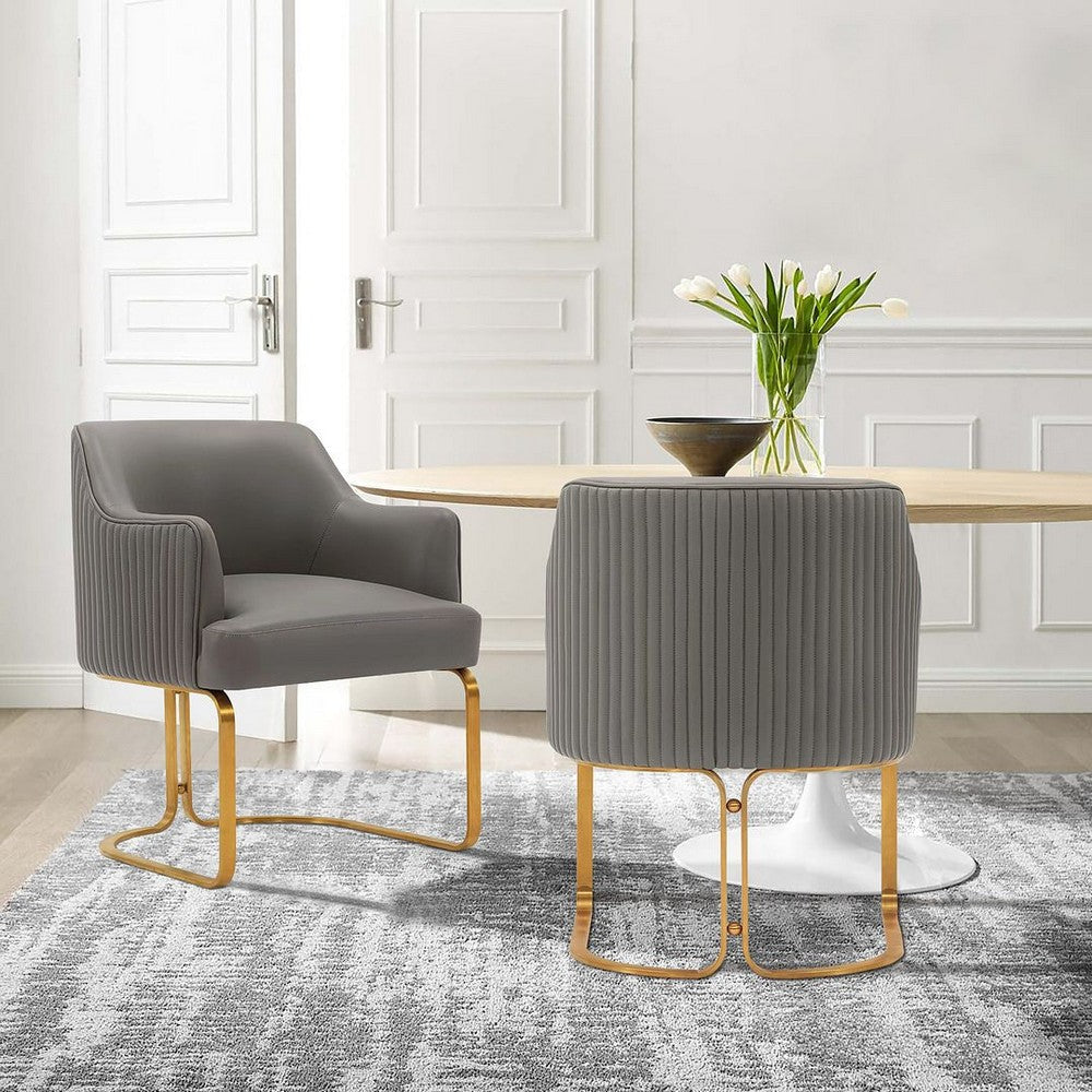 Modern Edra Leatherette  Dining Armchair in Taupe - Set of 2