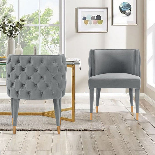 Modern Maya Tufted Velvet Dining Chair in Grey  - Set of 2