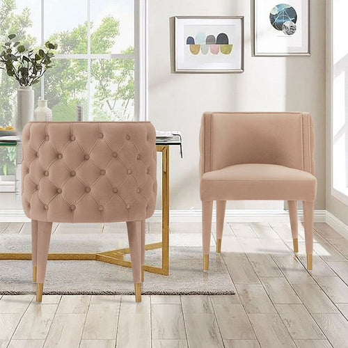 Modern Maya Tufted Velvet Dining Chair in Nude  - Set of 2