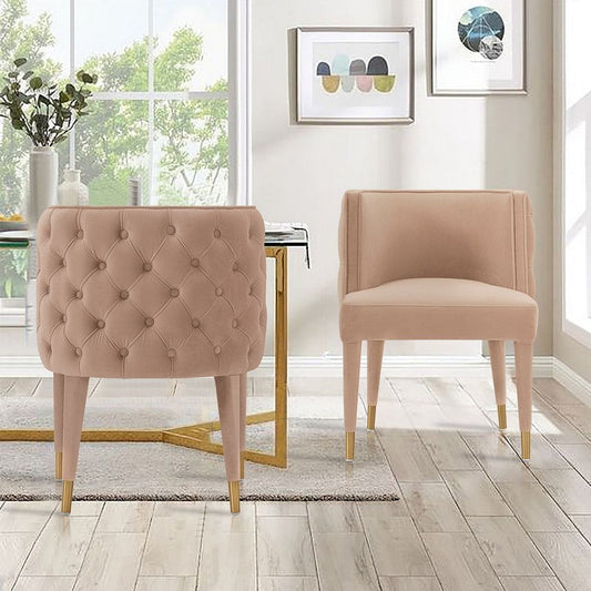 Modern Maya Tufted Velvet Dining Chair in Nude  - Set of 2