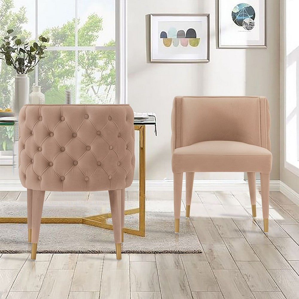 Modern Maya Tufted Velvet Dining Chair in Nude  - Set of 2