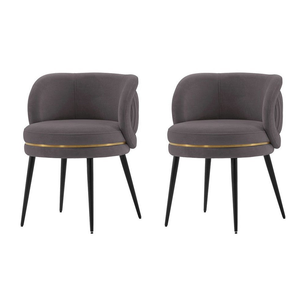 Modern Kaya Pleated Velvet Dining Chair in Grey - Set of 2