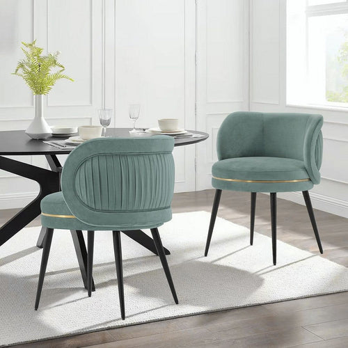 Modern Kaya Pleated Velvet Dining Chair in Mint Green - Set of 2