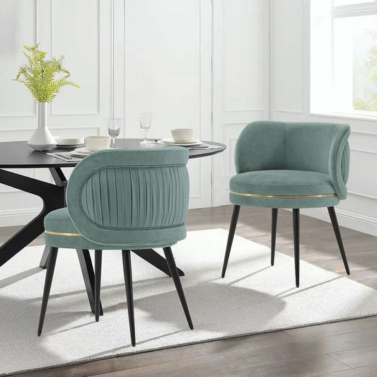 Modern Kaya Pleated Velvet Dining Chair in Mint Green - Set of 2