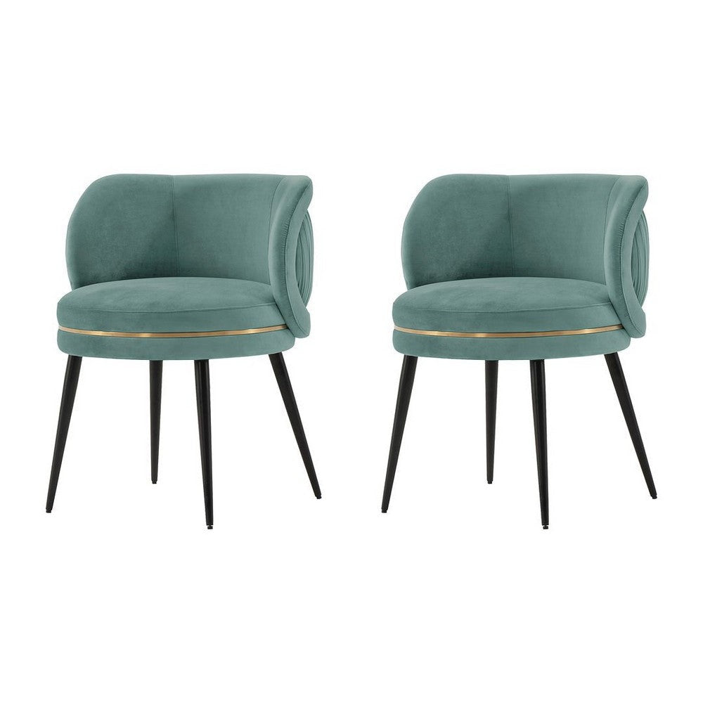 Modern Kaya Pleated Velvet Dining Chair in Mint Green - Set of 2