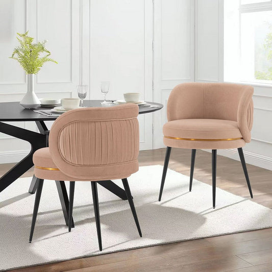 Modern Kaya Pleated Velvet Dining Chair in Nude - Set of 2