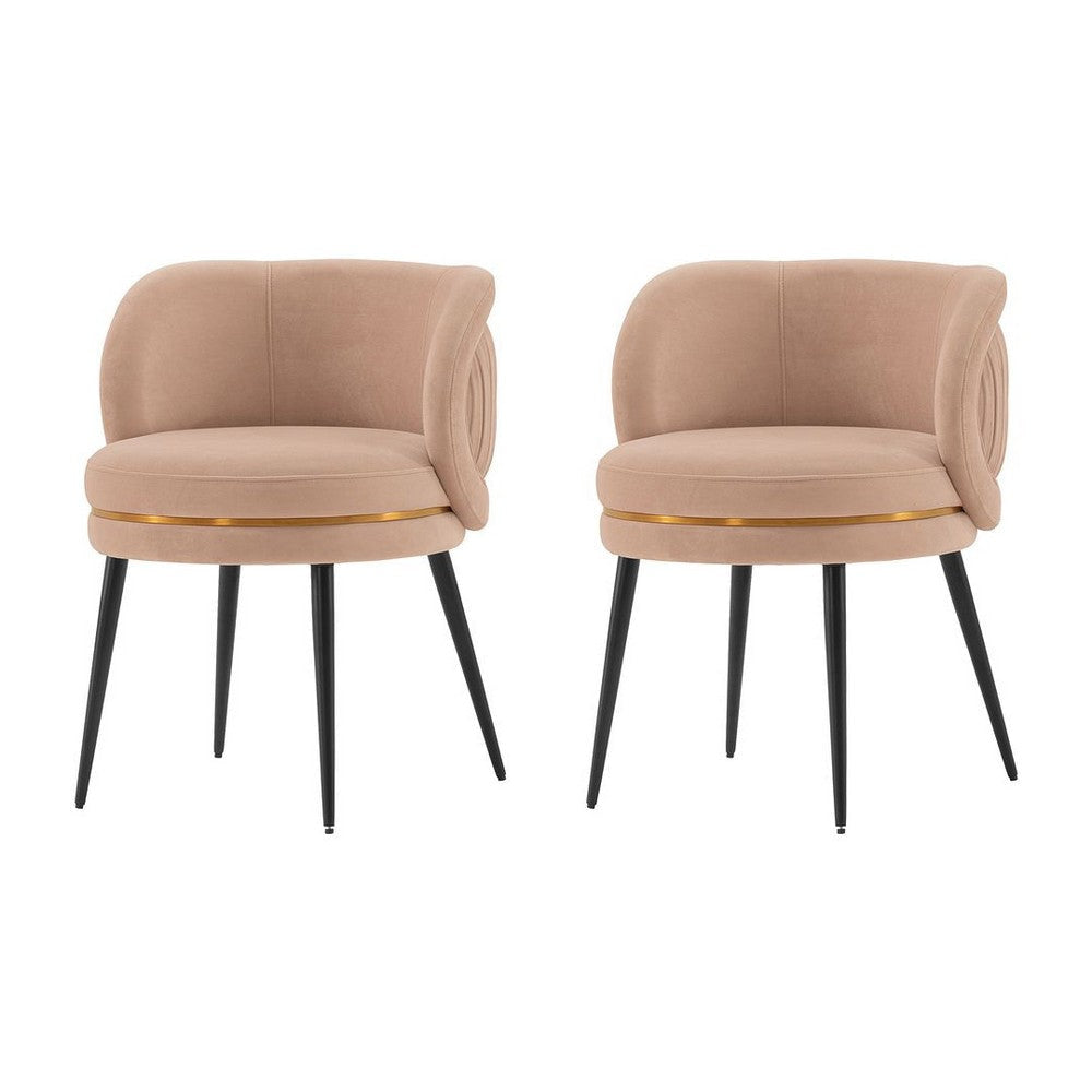 Modern Kaya Pleated Velvet Dining Chair in Nude - Set of 2