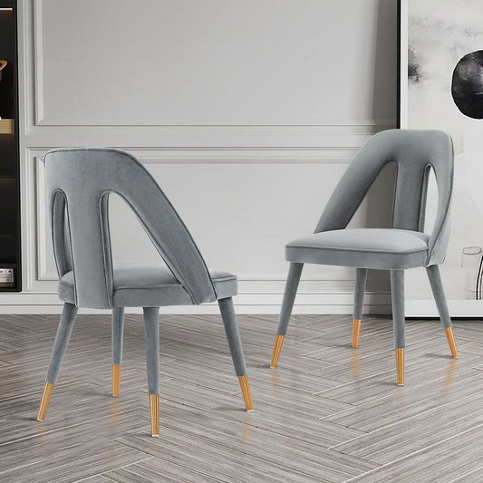 Modern Neda Velvet  Dining Chair in Grey - Set of 2