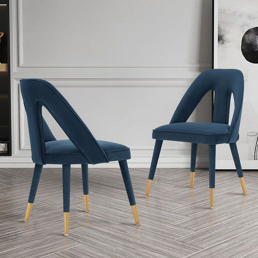Modern Neda Velvet  Dining Chair in Midnight Blue - Set of 2