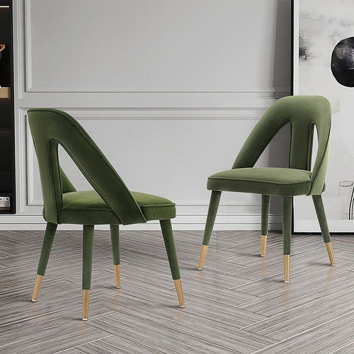 Modern Neda Velvet  Dining Chair in Olive Green - Set of 2