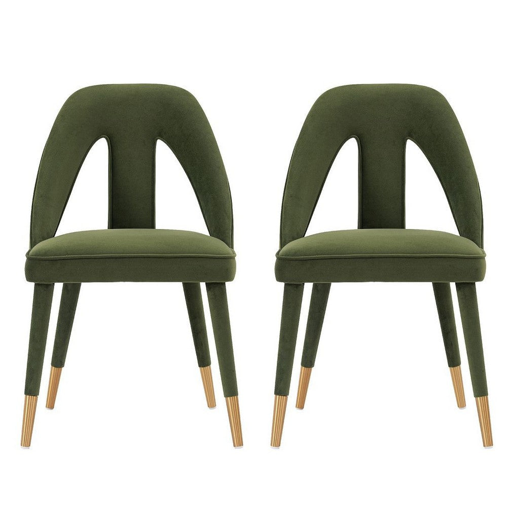 Modern Neda Velvet  Dining Chair in Olive Green - Set of 2