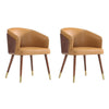 Modern Reeva Dining Chair Upholstered in Leatherette with Beech Wood Back and Solid Wood Legs in Walnut and Camal- Set of 2