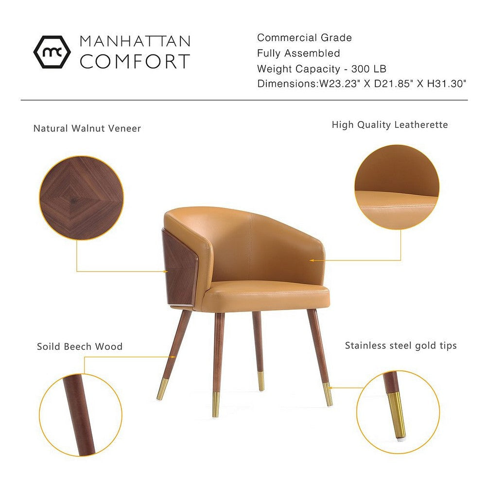Modern Reeva Dining Chair Upholstered in Leatherette with Beech Wood Back and Solid Wood Legs in Walnut and Camal- Set of 2 MHC-2-DC082-CL