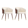 Modern Reeva Dining Chair Upholstered in Leatherette with Beech Wood Back and Solid Wood Legs in Walnut and Cream- Set of 2