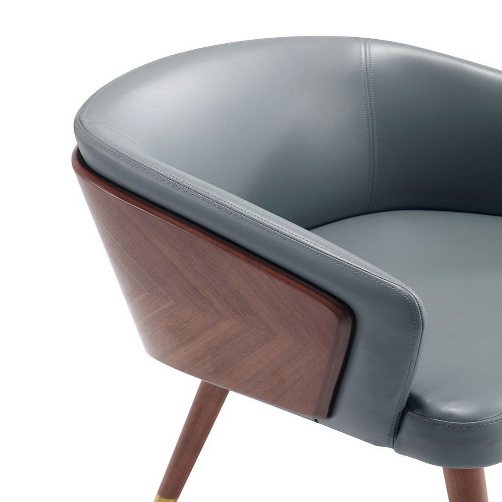 Modern Reeva Dining Chair Upholstered in Leatherette with Beech Wood Back and Solid Wood Legs in Walnut and Graphite Grey - Set of 2