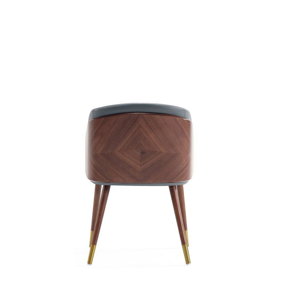 Modern Reeva Dining Chair Upholstered in Leatherette with Beech Wood Back and Solid Wood Legs in Walnut and Graphite Grey - Set of 2