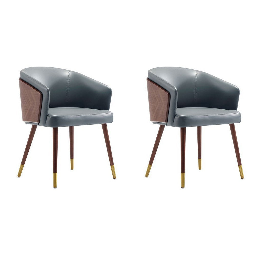 Modern Reeva Dining Chair Upholstered in Leatherette with Beech Wood Back and Solid Wood Legs in Walnut and Graphite Grey - Set of 2