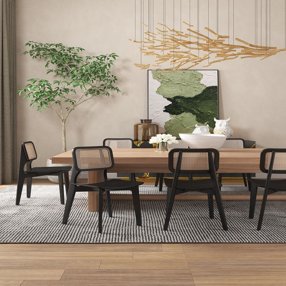 Versailles Square Dining Chair in Black and Natural Cane - Set of 4
