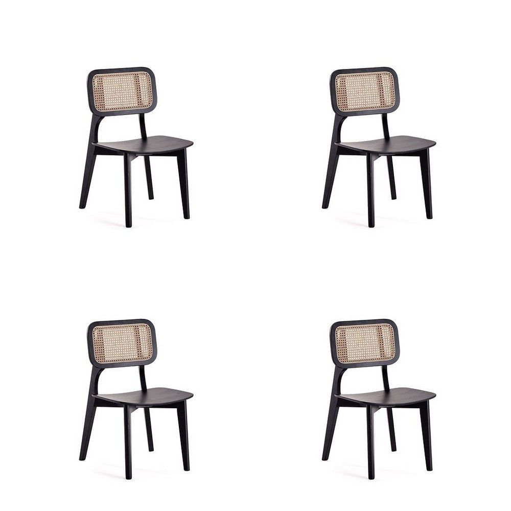 Versailles Square Dining Chair in Black and Natural Cane - Set of 4
