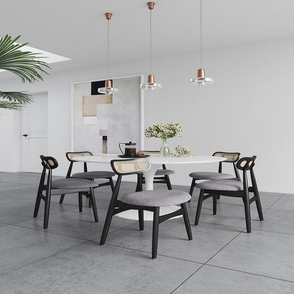 Colbert Dining Chair in Black and Cane with Grey Upholstered Seating - Set of 4