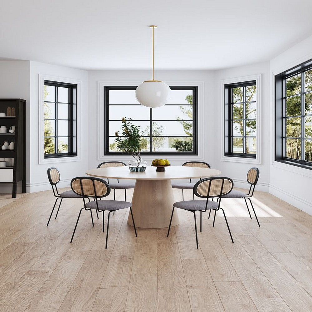 Jardin Dining Chair in Black with Cane and Grey Upholstered Seating - Set of 4