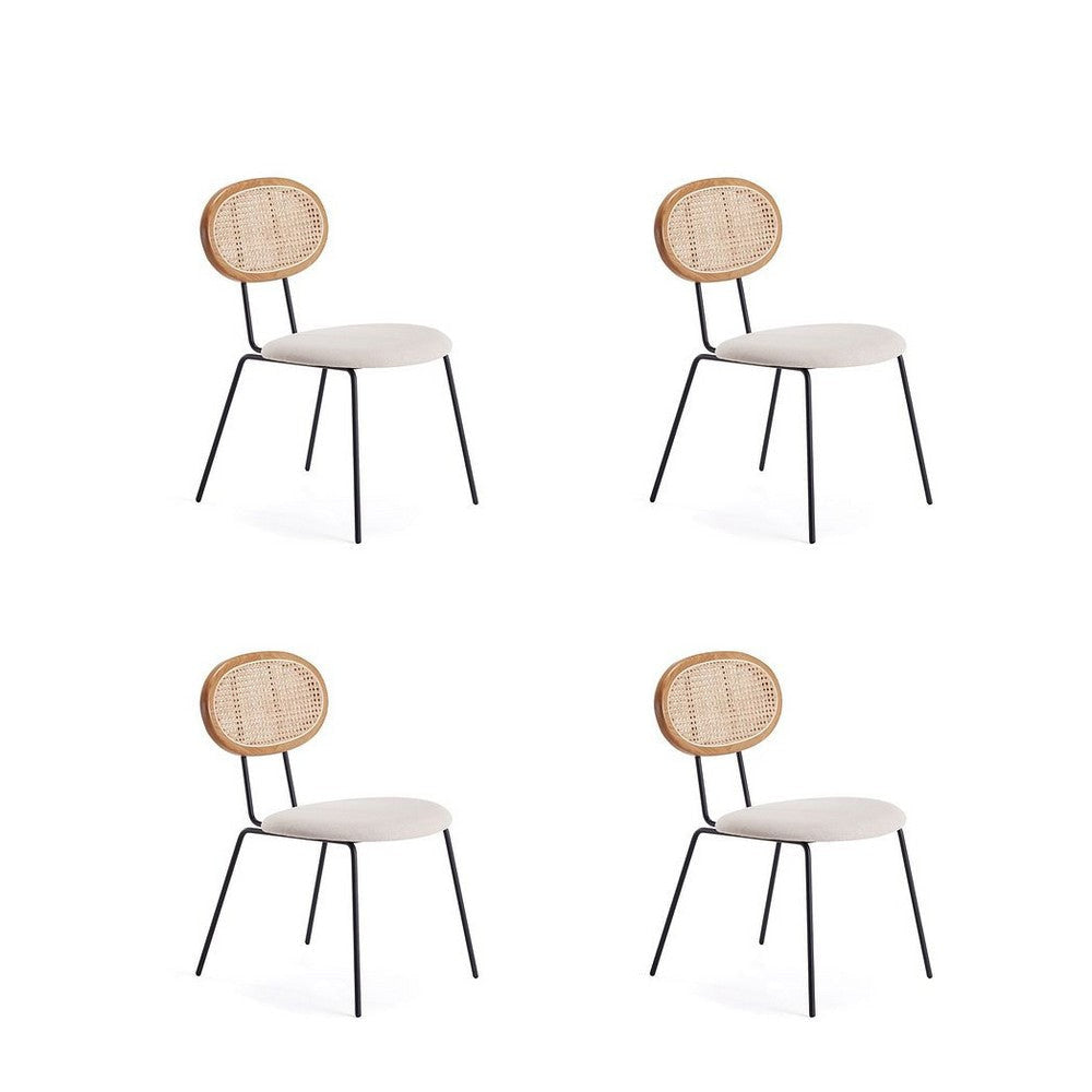 Jardin Dining Chair in Nature Cane and Oatmeal Upholstered Seating - Set of 4