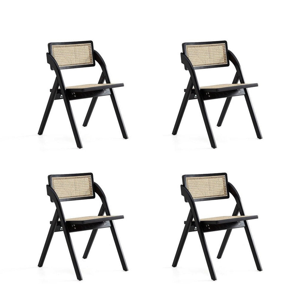 Lambinet Folding Dining Chair in Black and Natural Cane - Set of 4