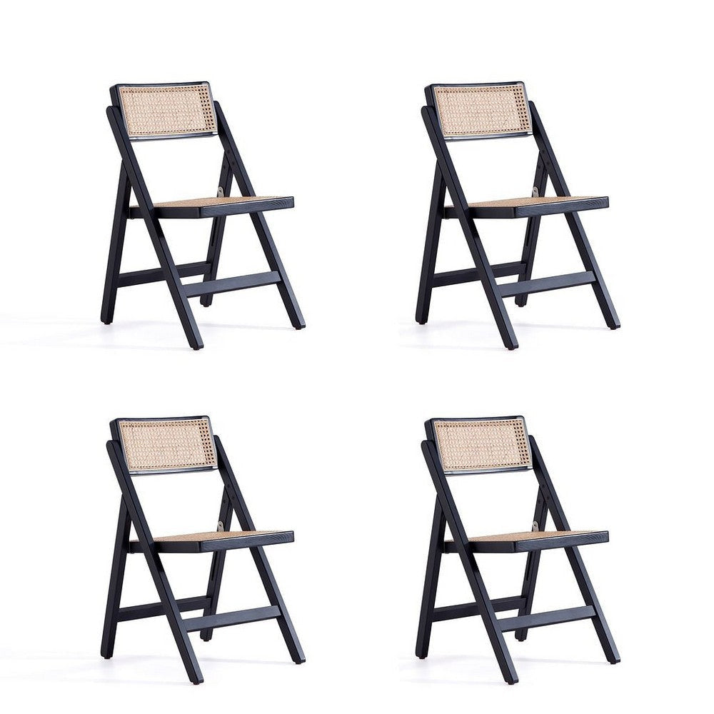 Pullman Folding Dining Chair in Black and Natural Cane - Set of 4