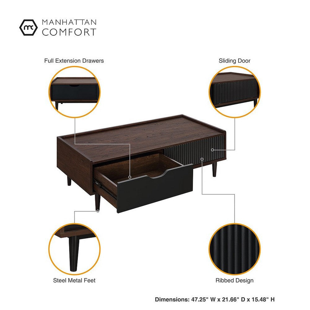 Duane Modern Ribbed End Table and Coffee Table in Dark Brown and Black MHC-2-NC-12GLF-BK