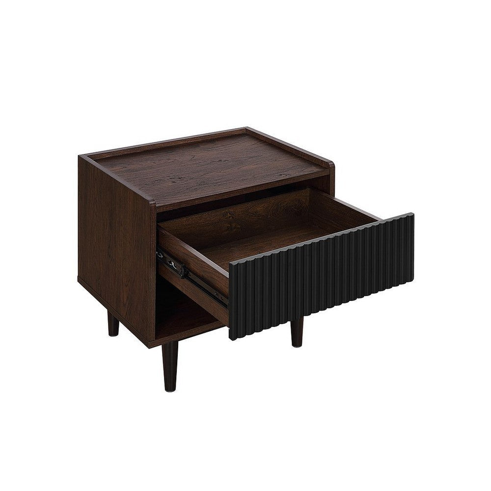 Duane Modern Ribbed End Table and Coffee Table in Dark Brown and Black MHC-2-NC-12GLF-BK