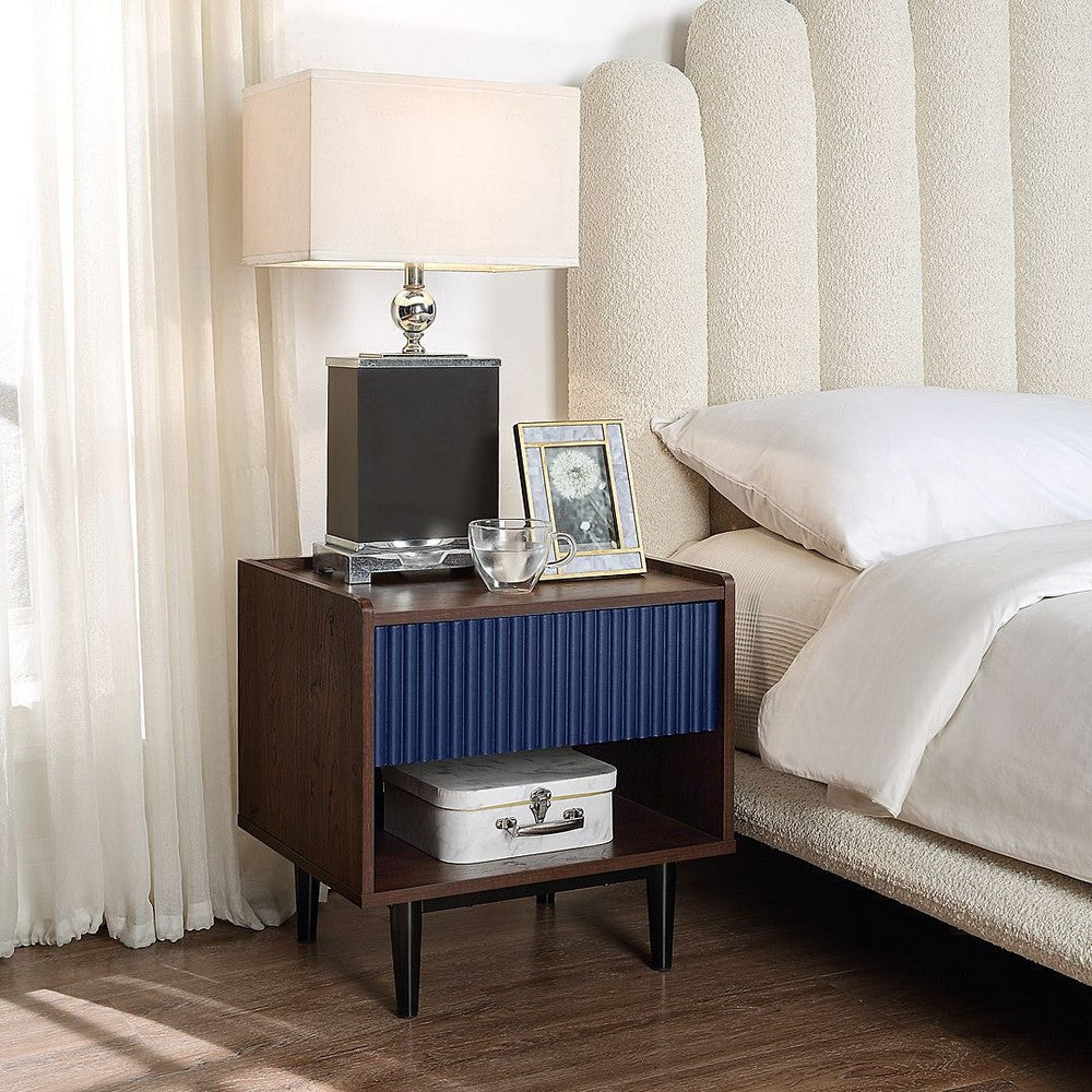 Duane Modern Ribbed End Table and Coffee Table in Dark Brown and Navy Blue MHC-2-NC-12GLF-NB