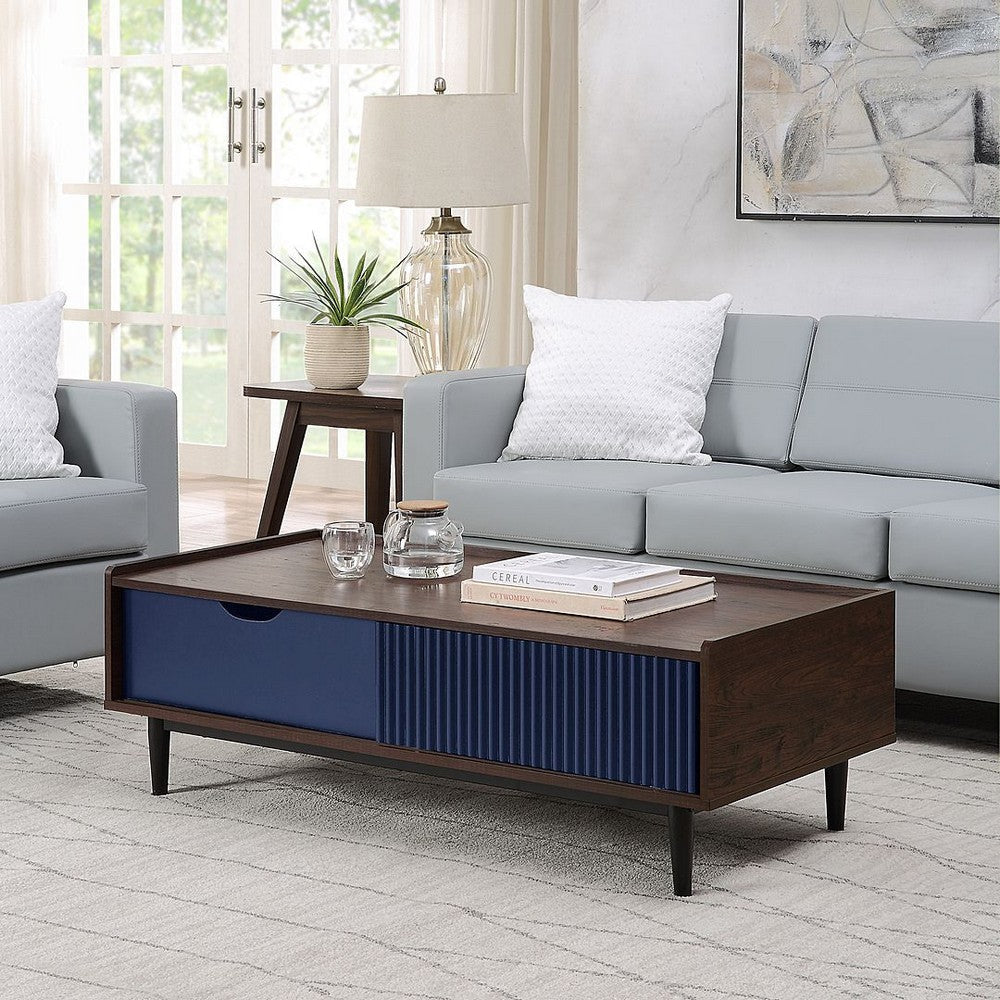 Duane Modern Ribbed End Table and Coffee Table in Dark Brown and Navy Blue MHC-2-NC-12GLF-NB