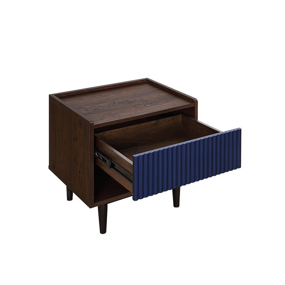 Duane Modern Ribbed End Table and Coffee Table in Dark Brown and Navy Blue MHC-2-NC-12GLF-NB
