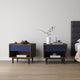 Duane Modern Ribbed Nightstand with Full Extension Drawer in Dark Brown and Navy Blue- Set of 2 MHC-2-NS-10GLF-NB