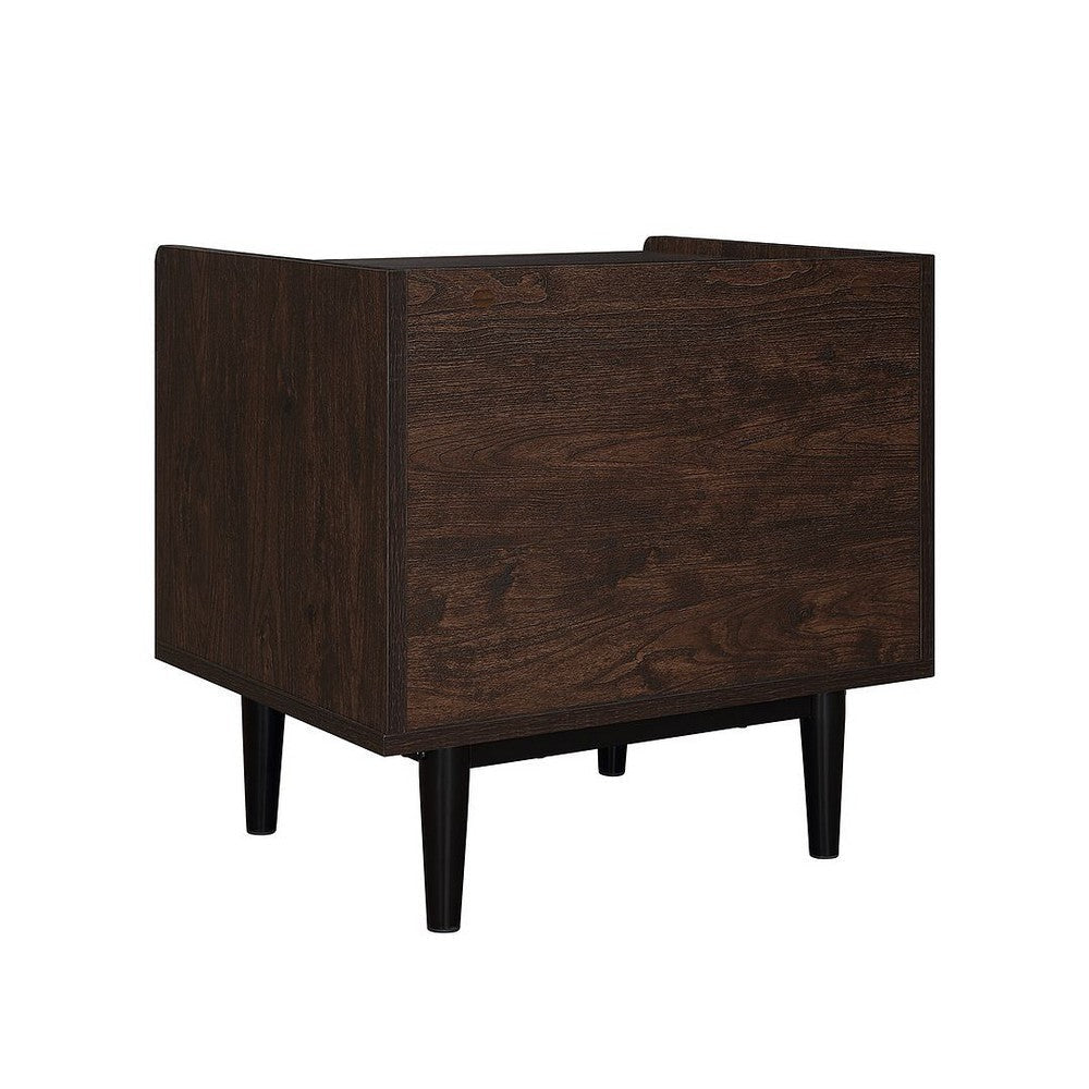 Duane Modern Ribbed Nightstand with Full Extension Drawer in Dark Brown and Navy Blue- Set of 2 MHC-2-NS-10GLF-NB