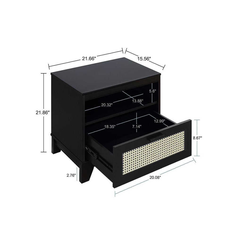 Sheridan Modern Cane Nightstand in Black- Set of 2 MHC-2-NS-5GLF-BK