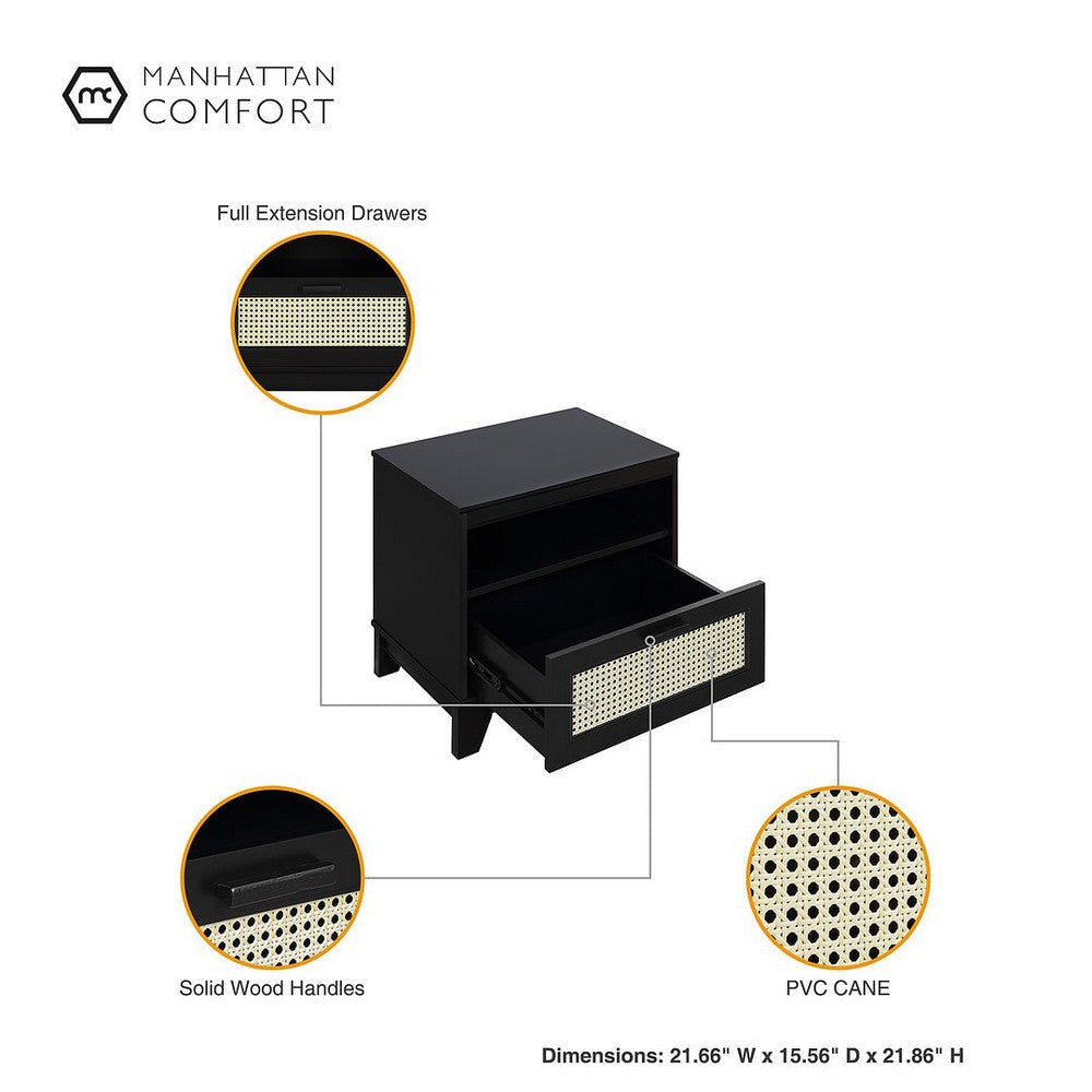 Sheridan Modern Cane Nightstand in Black- Set of 2 MHC-2-NS-5GLF-BK