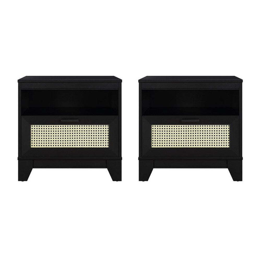 Sheridan Modern Cane Nightstand in Black- Set of 2