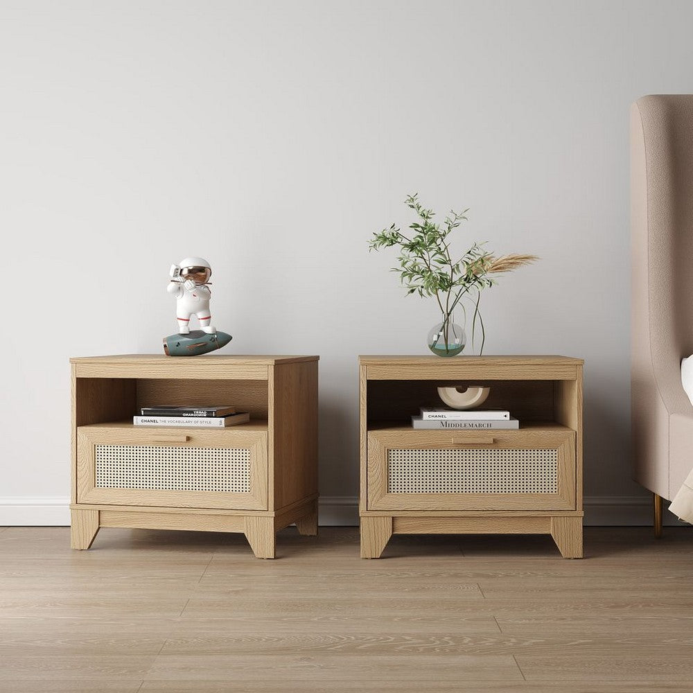 Sheridan Modern Cane Nightstand in Nature- Set of 2