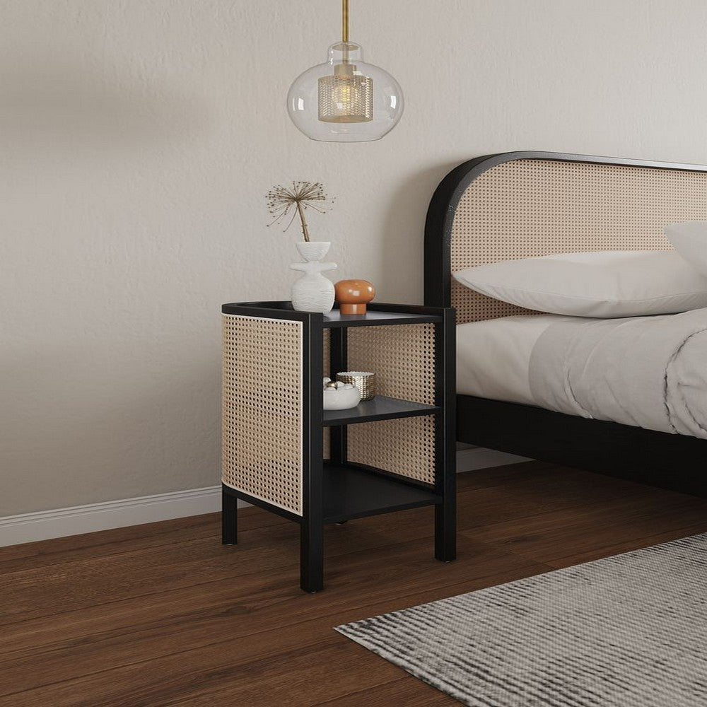 Versailles End Table in Black and Natural Cane - Set of 2