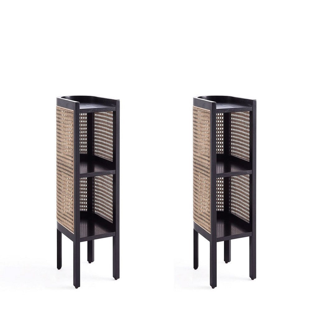 Versailles End Table in Black and Natural Cane - Set of 2