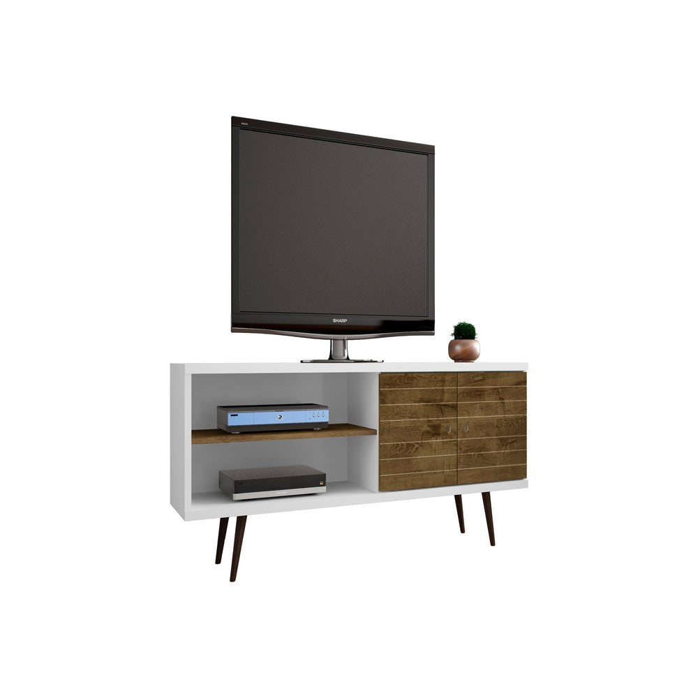 Liberty 62.99" Mid Century - Modern TV St & w/ 3 Shelves & 2 Doors Solid Wood Legs