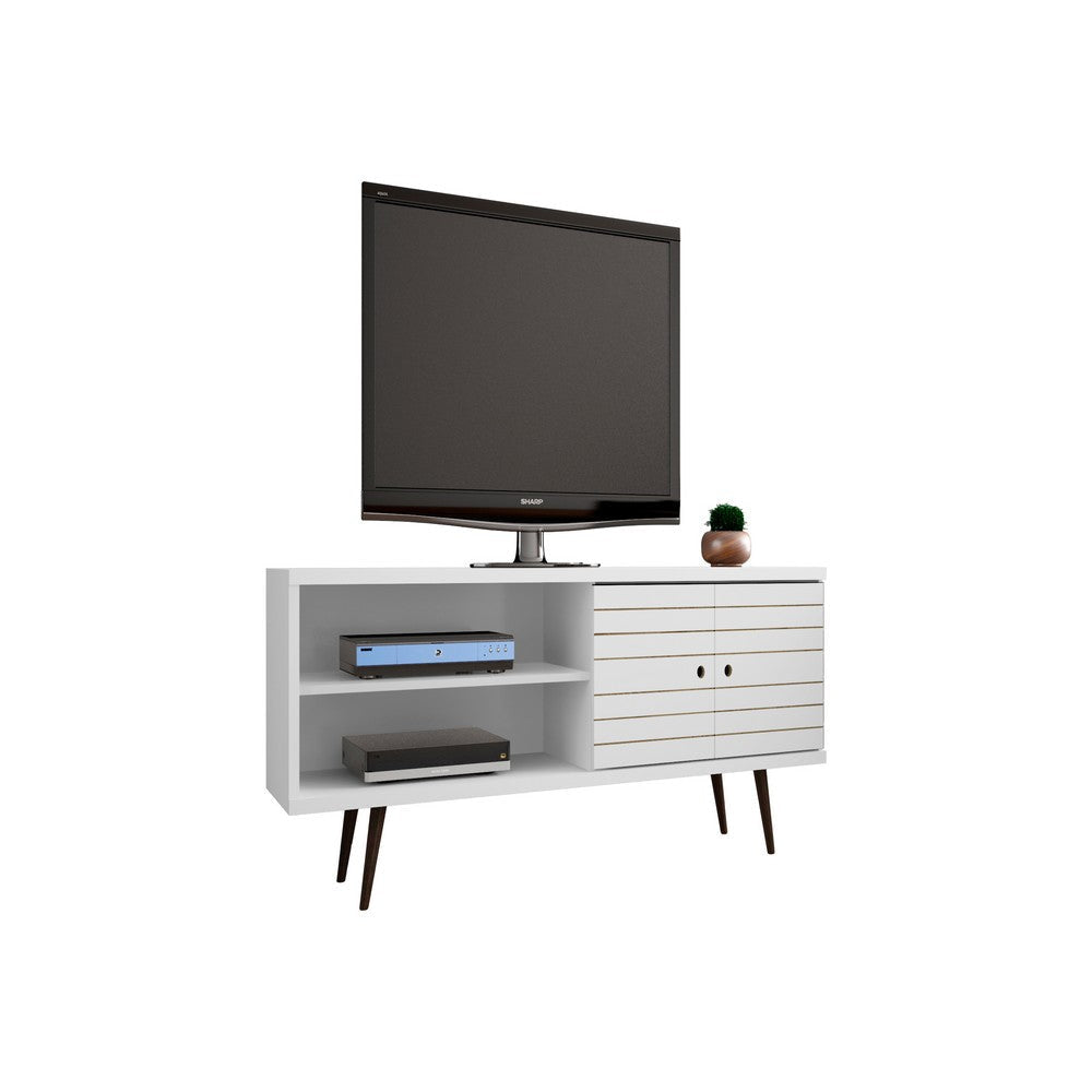 Liberty 62.99" Mid Century - Modern TV St & w/ 3 Shelves & 2 Doors w/ Solid Wood Legs