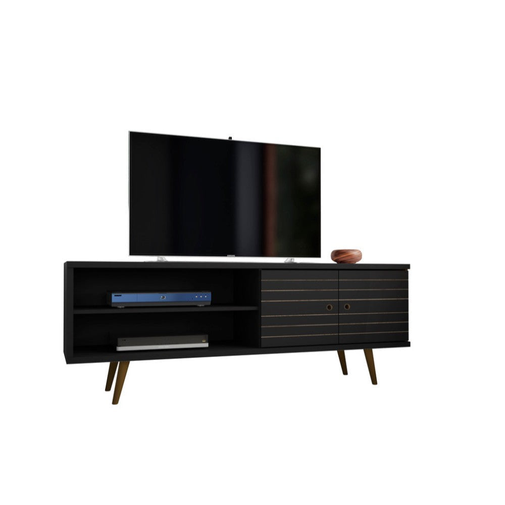 Liberty 62.99" Mid Century - Modern TV Stand with 3 Shelves and 2 Doors, Black